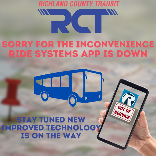 Sorry for the inconvenience. Ride Sytems app is down. Stay tuned, new improved technology is on the way.